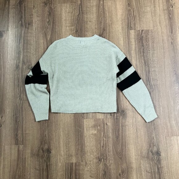 John + Jenn Super Soft Varsity Striped Crewneck Cropped Sweater Sz S - Picture 12 of 13